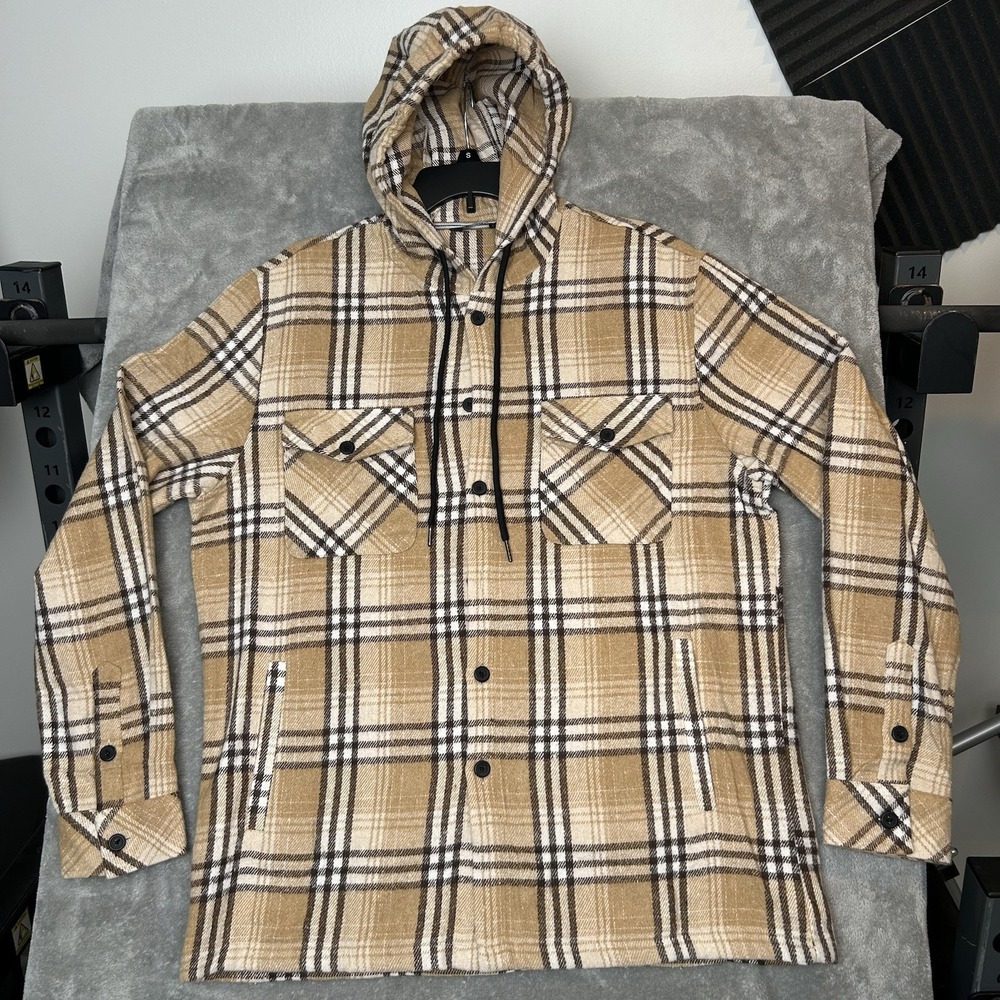 Jmierr Men's Flannel Plaid Shirt Jacket with Hood Size Large Shacket - NWT